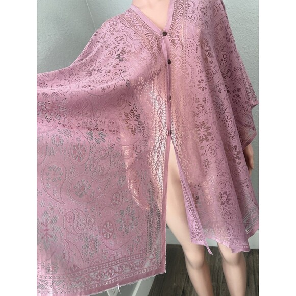 Peach pink Lace floral Open Front Kimono Beach Coverup Lightweight relaxed #211 - Picture 7 of 15